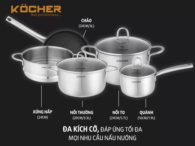 Bộ nồi chảo 5 món Kocher Munich 19 Bộ nồi chảo 5 món Kocher Munich