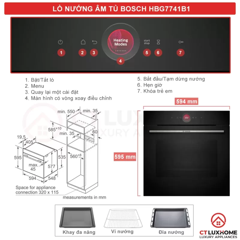 Lò nướng âm tủ BOSCH HBG7741B1 Serie 8 - lo nuong am tu bosch hbg7741b1 serie 8 3