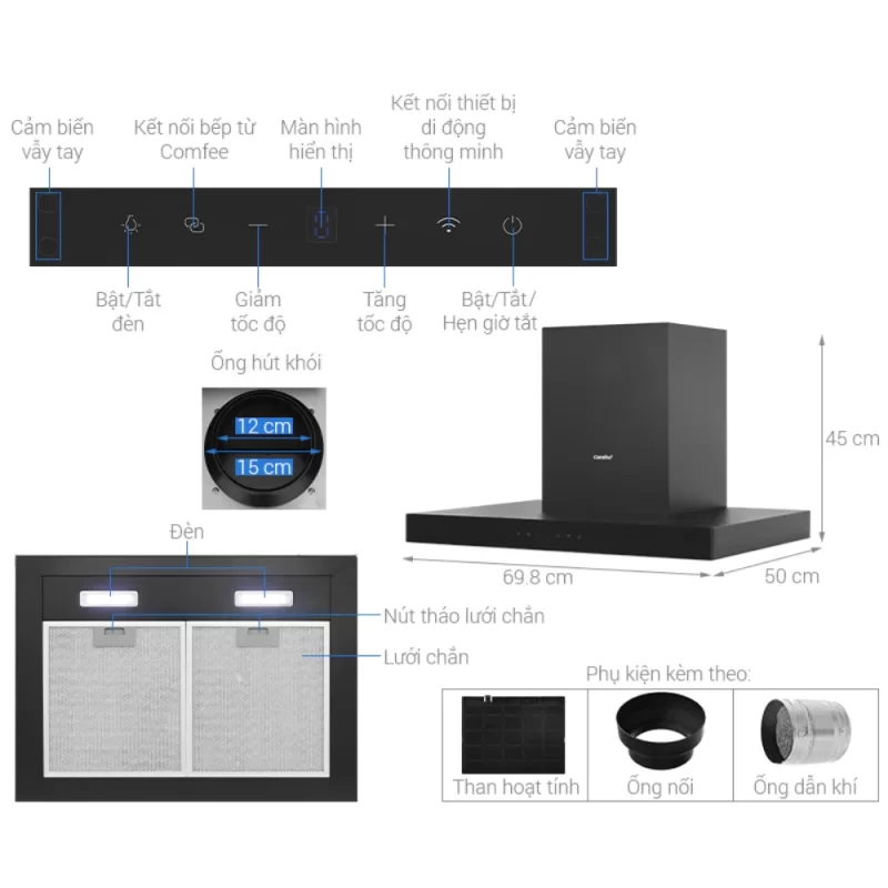 Máy hút mùi AI Connect COMFEE CH-70TM77B 17 Máy hút mùi AI Connect COMFEE CH-70TM77B