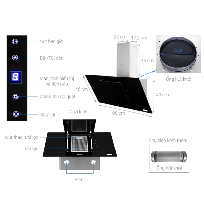 Máy hút mùi Kocher K-2080V 90cm 21 Máy hút mùi Kocher K-2080V 90cm
