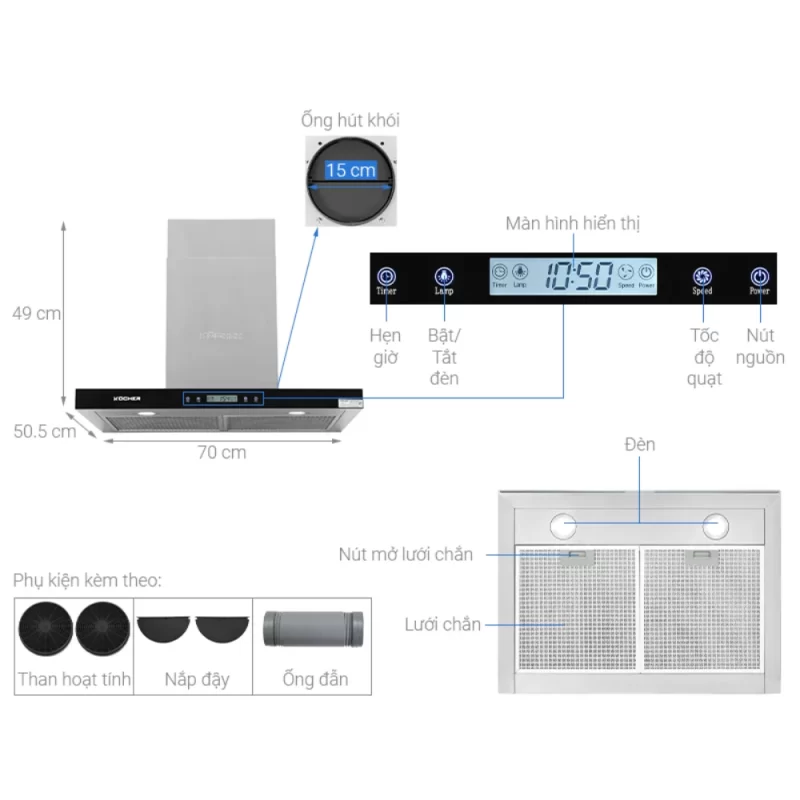 Máy hút mùi Kocher K-225C 70cm 17 Máy hút mùi Kocher K-225C 70cm