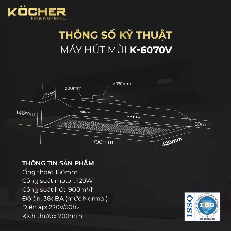 Máy hút mùi Kocher K-6070V 16 Máy hút mùi Kocher K-6070V