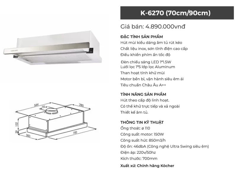 Máy hút mùi Kocher K-6270 70cm 14 Máy hút mùi Kocher K-6270 70cm