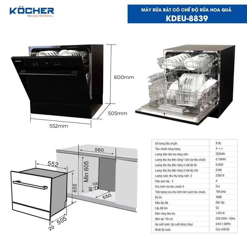 Máy rửa bát Kocher KDEU-8839 19 Máy rửa bát Kocher KDEU-8839