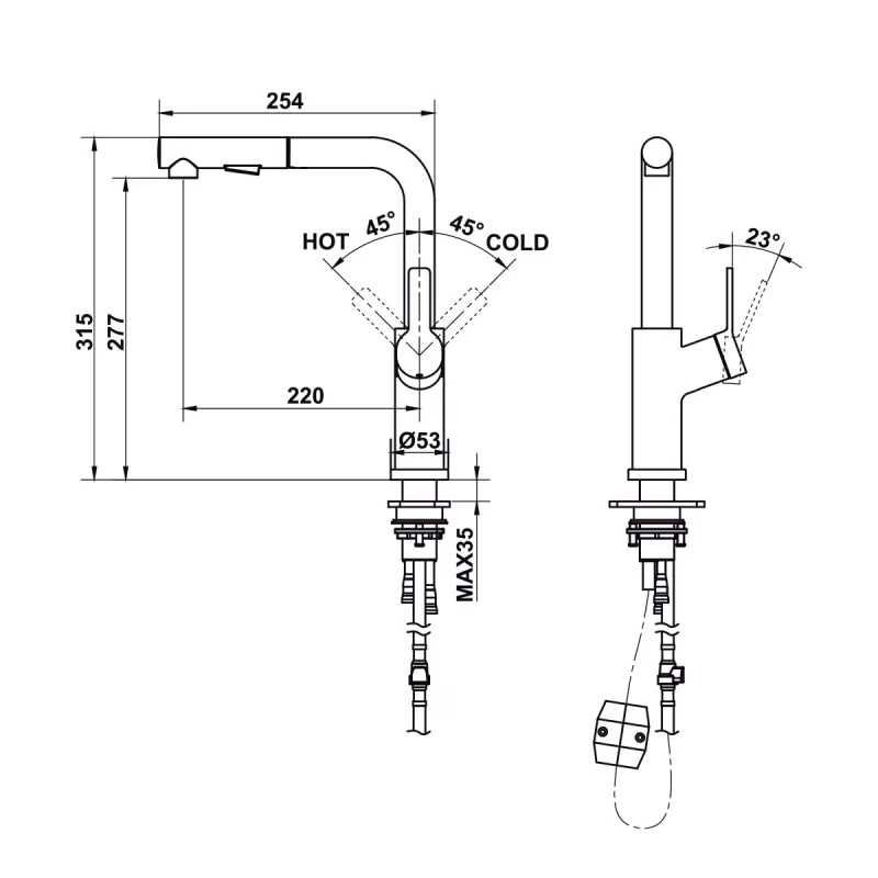 Vòi rửa chén Hafele LUX-P HT25-SH1P315 570.85.048 9 Vòi rửa chén Hafele LUX-P HT25-SH1P315 570.85.048