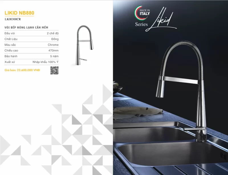 Vòi rửa bát NOBILI LIKID NB880 LK00300CR - voi rua bat nobili likid nb880 lk00300cr 1