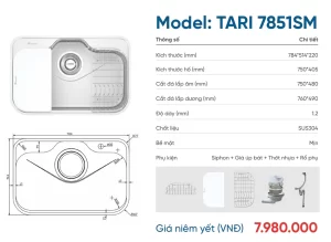 Chậu rửa bát Konox Tari 7851SM - chau rua bat konox tari 7851sm 2