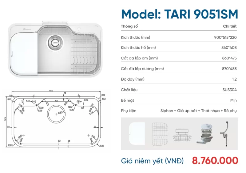 Chậu rửa bát Konox TARI 9051SM 33 Chậu rửa bát Konox TARI 9051SM