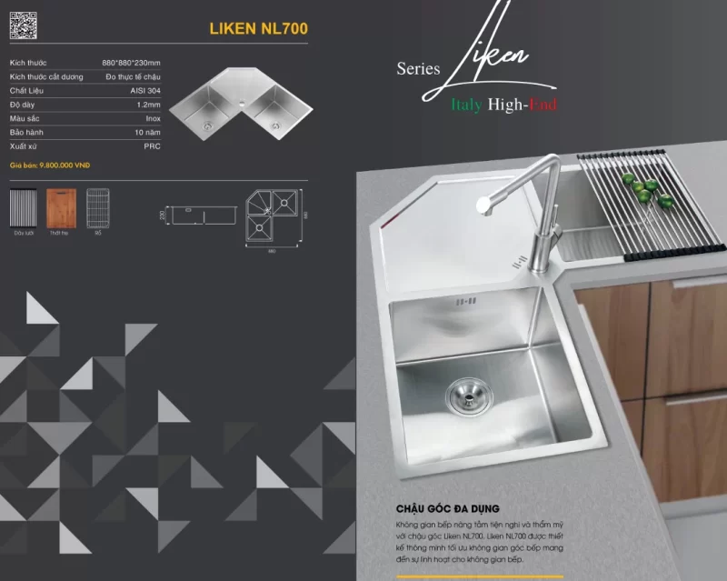 Chậu rửa bát NoBiNox LIKEN NL700 25 Chậu rửa bát NoBiNox LIKEN NL700