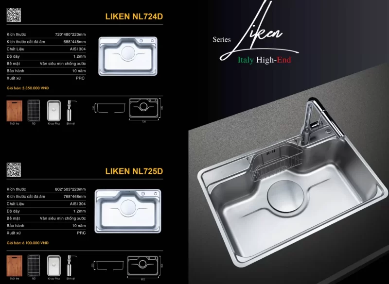 Chậu rửa bát NoBiNox LIKEN NL724D 32 Chậu rửa bát NoBiNox LIKEN NL724D