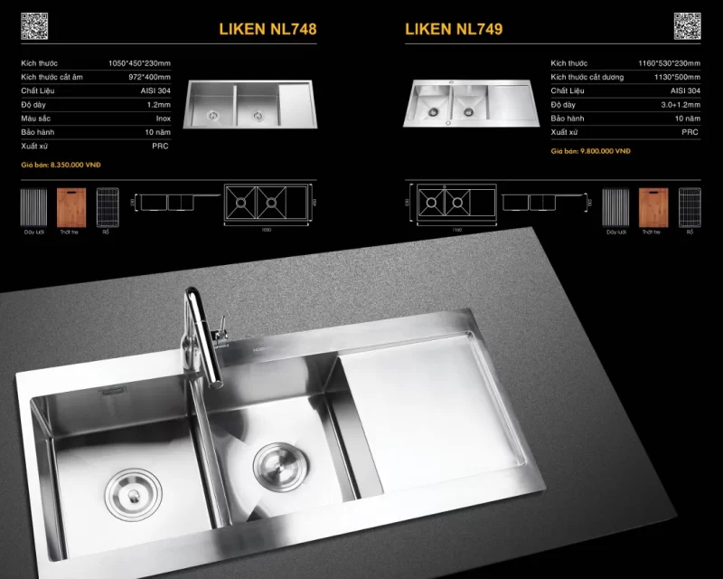 Chậu rửa bát NoBiNox LIKEN NL749 19 Chậu rửa bát NoBiNox LIKEN NL749