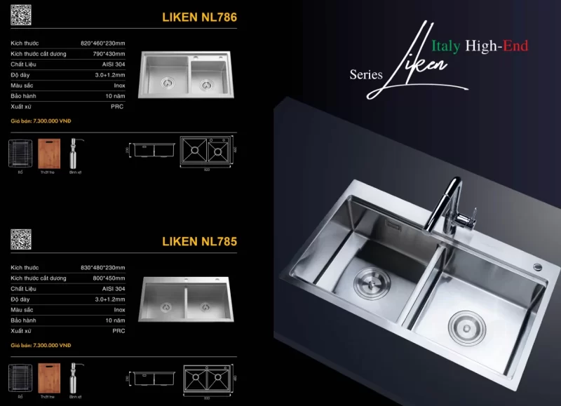 Chậu rửa bát NoBiNox LIKEN NL786 21 Chậu rửa bát NoBiNox LIKEN NL786