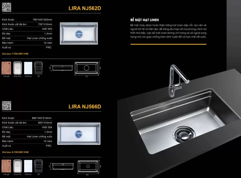 Chậu rửa bát NoBiNox LIRA NJ566D 28 Chậu rửa bát NoBiNox LIRA NJ566D