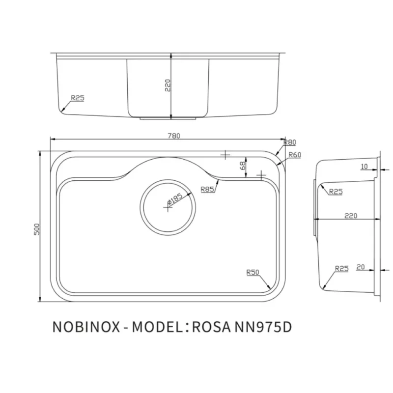 Chậu rửa bát NoBiNox ROSA NN975D 29 Chậu rửa bát NoBiNox ROSA NN975D