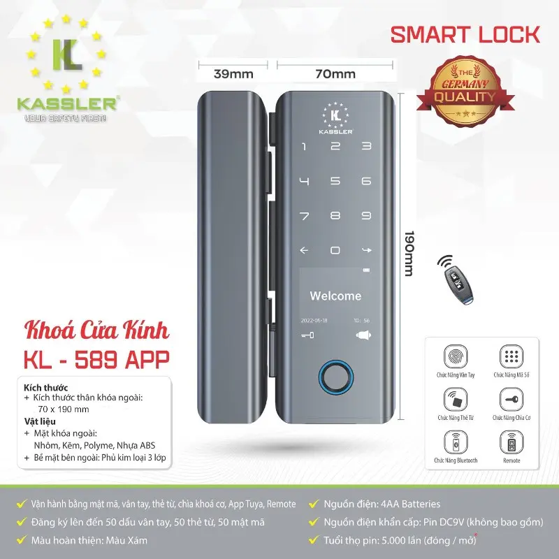 Khóa cửa kính Kassler KL-589 APP, REMOTE tiêu chuẩn Đức 15 Khóa cửa kính Kassler KL-589 APP, REMOTE tiêu chuẩn Đức