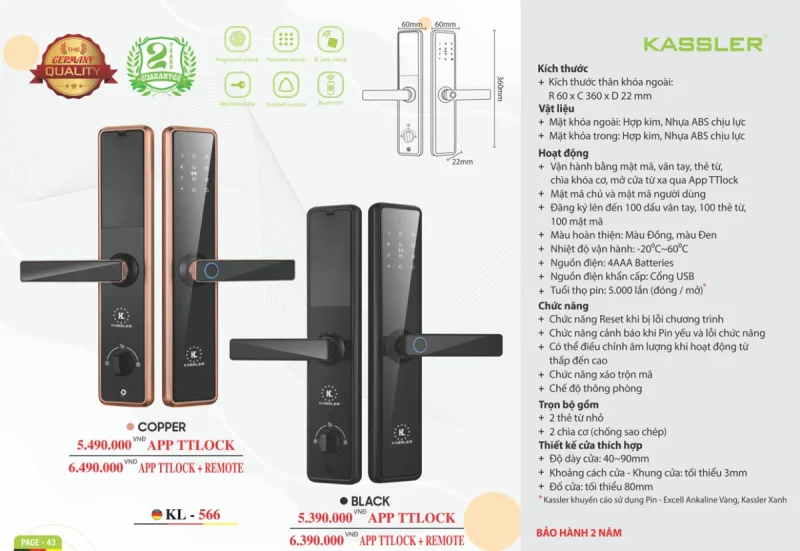Khóa vân tay Kassler KL-566 BLACK APP, Remote tiêu chuẩn Đức - khoa van tay kassler kl 566 black app remote8