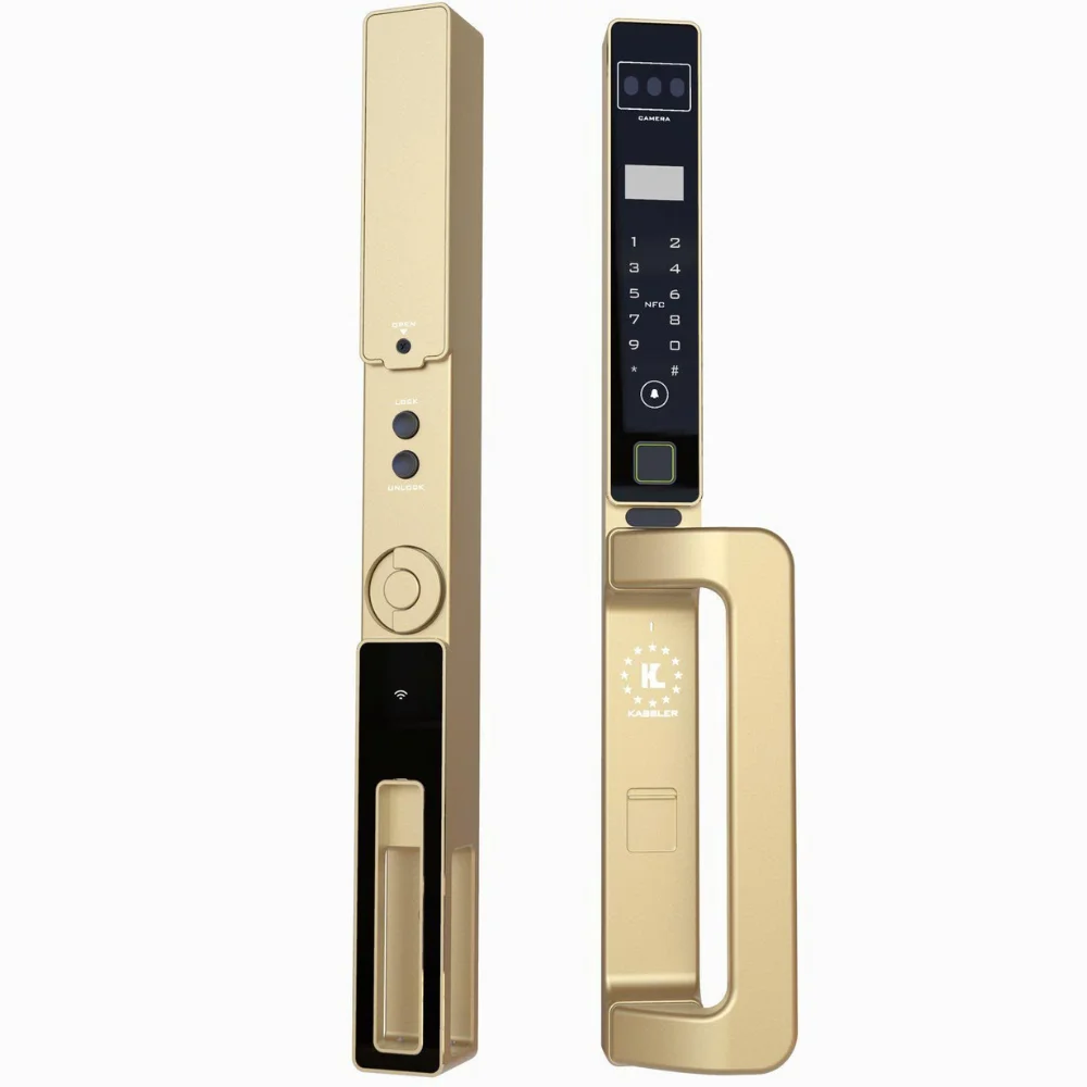 Khóa vân tay cửa nhôm Kassler KL-599 CNC-01 CHAMPAGNE GOLD APP, Face ID tiêu chuẩn Đức