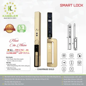 Khóa vân tay cửa nhôm Kassler KL-599 CNC-01 CHAMPAGNE GOLD APP, Face ID tiêu chuẩn Đức - khoa van tay kassler kl 599 cnc 01 champagne gold4