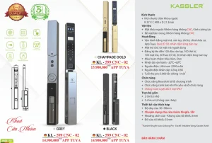 Khóa vân tay cửa nhôm Kassler KL-599 CNC-02 CHAMPAGNE GOLD APP, Face ID tiêu chuẩn Đức - khoa van tay kassler kl 599 cnc 02 champagne gold 1