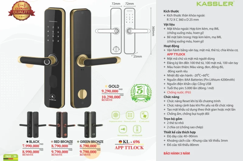 Khóa vân tay Kassler KL-696 RED BRONZE APP, Remote tiêu chuẩn Đức 15 Khóa vân tay Kassler KL-696 RED BRONZE APP, Remote tiêu chuẩn Đức