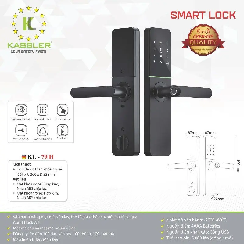 Khóa vân tay Kassler KL-79H APP WIFI, REMOTE tiêu chuẩn Đức 17 Khóa vân tay Kassler KL-79H APP WIFI, REMOTE tiêu chuẩn Đức