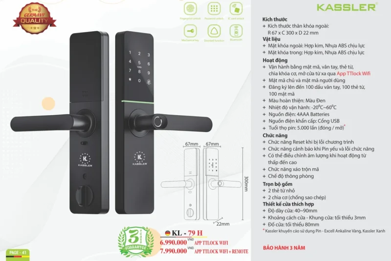 Khóa vân tay Kassler KL-79H APP WIFI, REMOTE tiêu chuẩn Đức 16 Khóa vân tay Kassler KL-79H APP WIFI, REMOTE tiêu chuẩn Đức