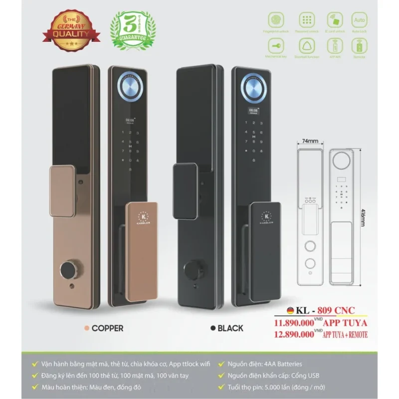 Khóa vân tay Kassler KL-809 CNC Black App tiêu chuẩn Đức - khoa van tay kassler kl 809 cnc black app 4
