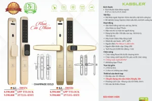 Khóa vân tay cửa nhôm Kassler KL-599 TN Champagne Gold App tiêu chuẩn Đức - khoa van tay kassler kl 599 tn champagne gold app 1