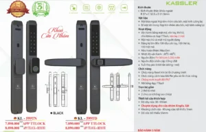 Khóa vân tay cửa nhôm Kassler KL-599TD Black APP, Remote tiêu chuẩn Đức - khoa van tay kassler kl 599td black app remote 2