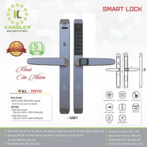 Khóa vân tay cửa nhôm Kassler KL-599TD Grey APP tiêu chuẩn Đức - khoa van tay kassler kl 599td grey app 2