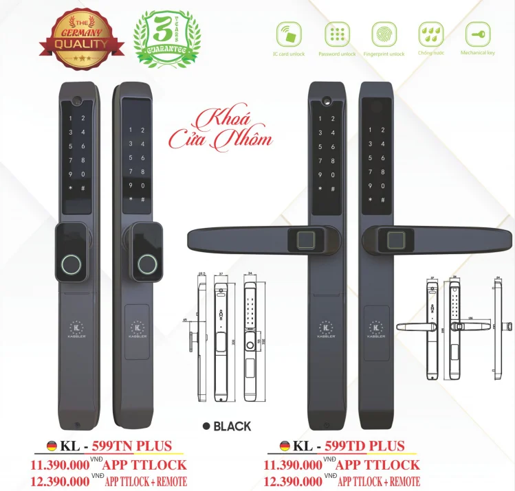 Khóa vân tay cửa nhôm Kassler KL-599TD Plus App, Remote tiêu chuẩn Đức 10 Khóa vân tay cửa nhôm Kassler KL-599TD Plus App, Remote tiêu chuẩn Đức