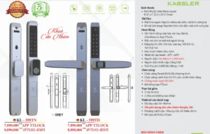 Khóa vân tay cửa nhôm Kassler KL-599TN Grey APP, Remote tiêu chuẩn Đức - khoa van tay kassler kl 599tn grey app remote 2