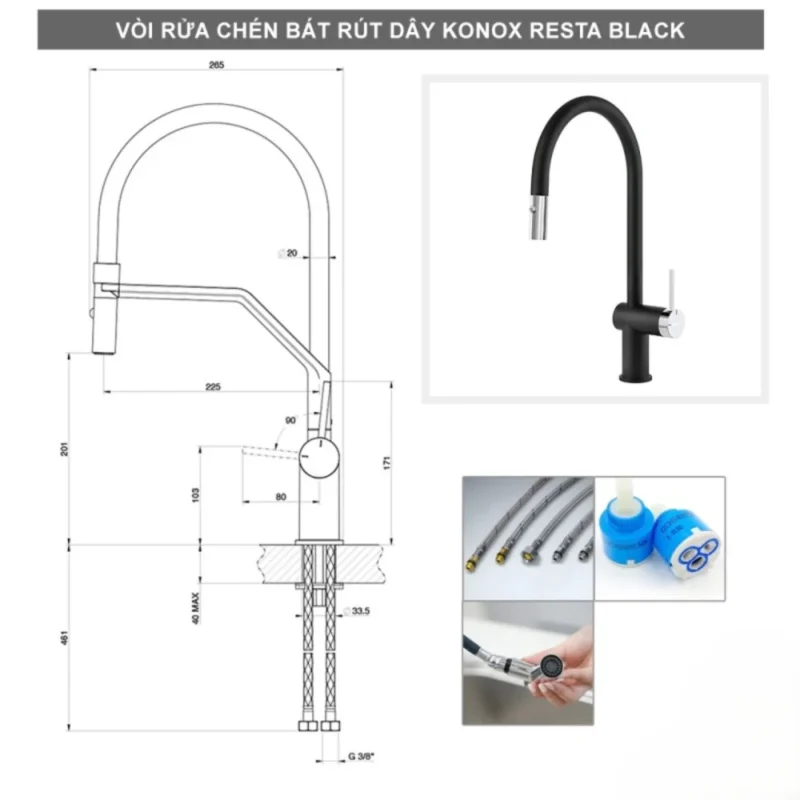 Vòi rửa chén KONOX Resta Black