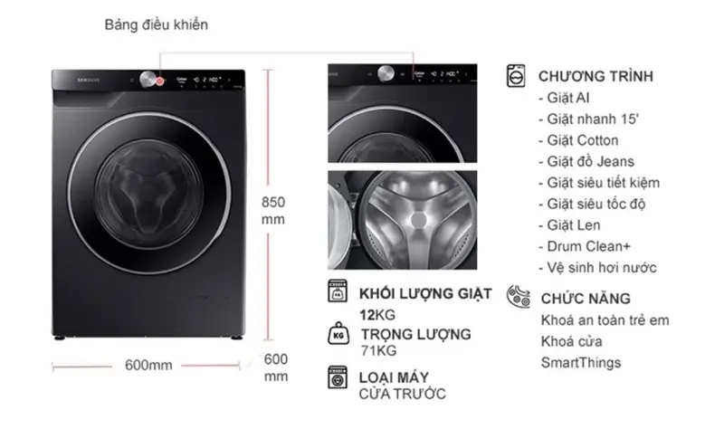 Máy giặt Samsung Inverter 12 kg WW12CG604DLBSV 14 Máy giặt Samsung Inverter 12 kg WW12CG604DLBSV