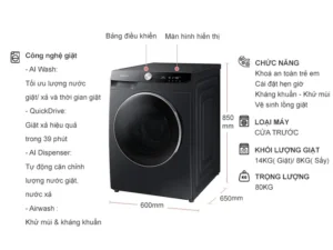 Máy giặt sấy Samsung Inverter 14/8kg WD14TP44DSB/SV