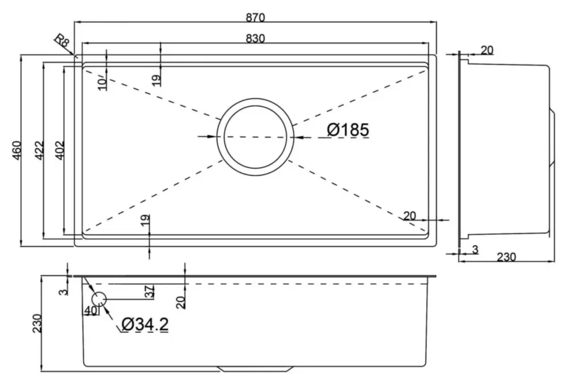CHẬU RỬA BÁT 1 HỐ GARIS GS11.87D