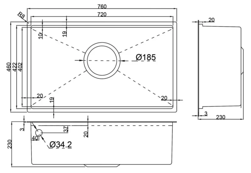 CHẬU RỬA BÁT 1 HỐ GARIS GS11.76D