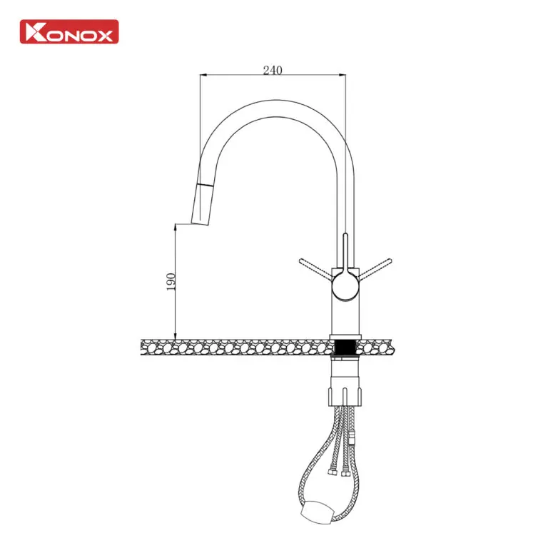 Vòi rửa bát dây rút Konox Alto Smart Chrome 6 Vòi rửa bát dây rút Konox Alto Smart Chrome