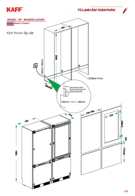 TỦ LẠNH KAFF KF-BI449W LUXURY