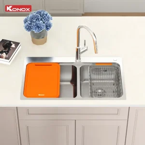 Chậu rửa bát 2 hố lệch R50 Konox Tari 8251TD