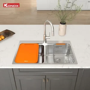 Chậu rửa bát 2 hố cân R50 Konox Tari 7851TD