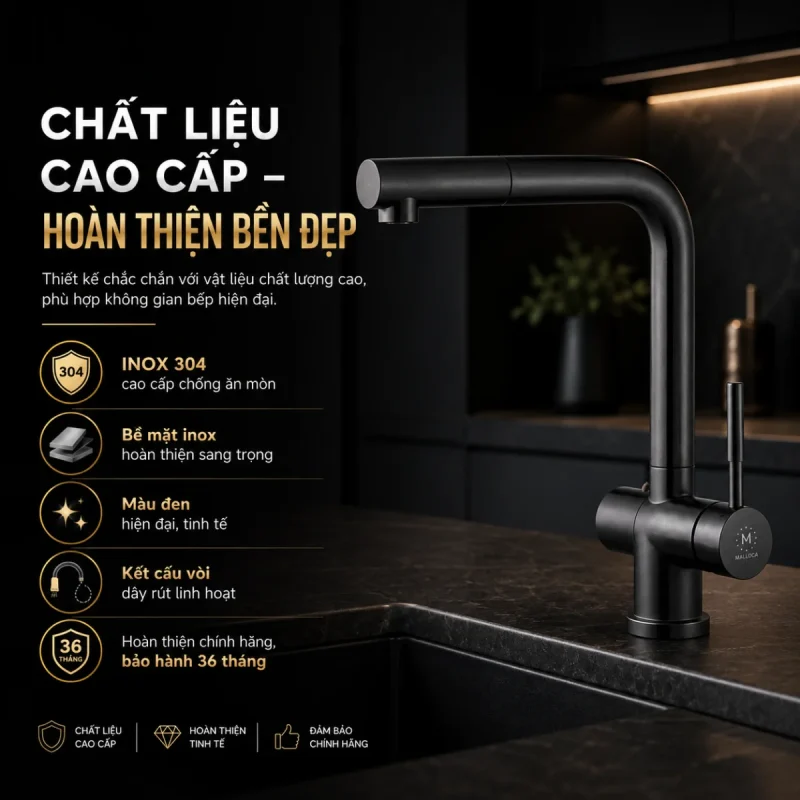 VÒI RỬA CHÉN NÓNG LẠNH DÂY RÚT MALLOCA K103BL