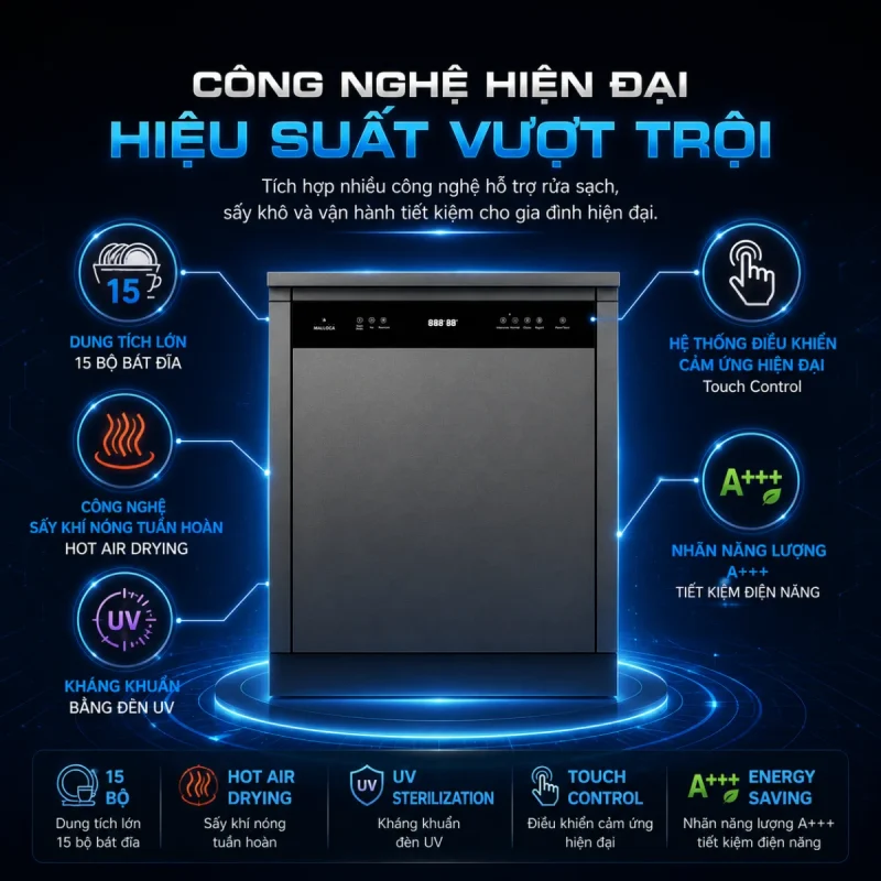 MÁY RỬA CHÉN BÁT ÂM TỦ MALLOCA MDW157SI