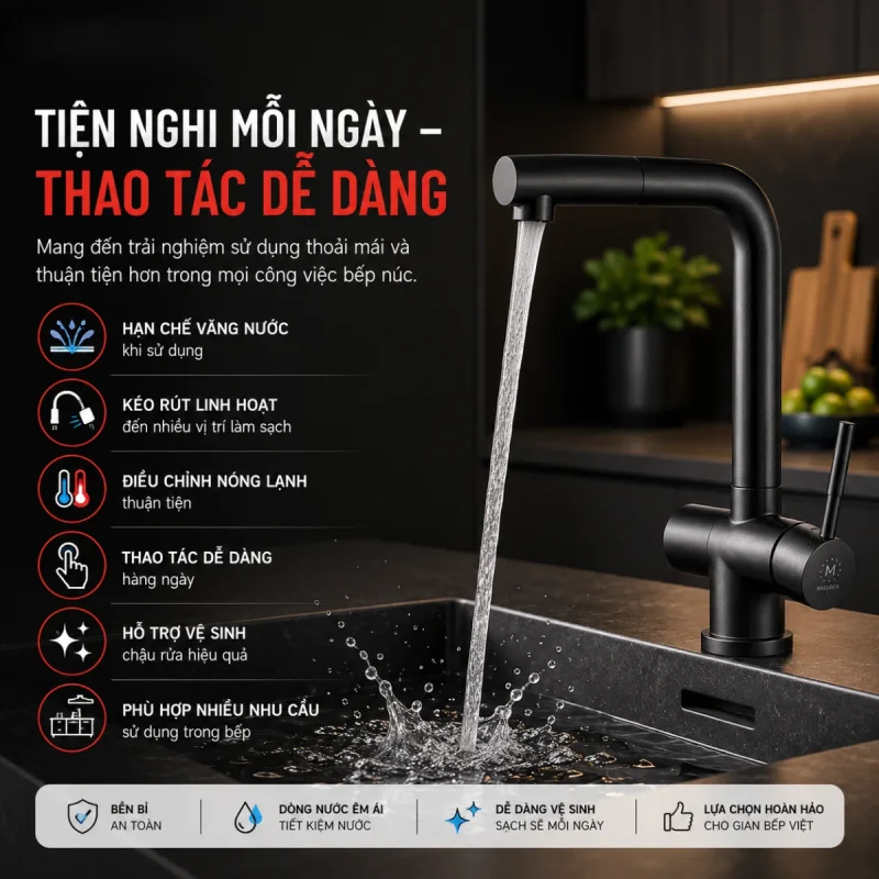 VÒI RỬA CHÉN NÓNG LẠNH DÂY RÚT MALLOCA K103BL