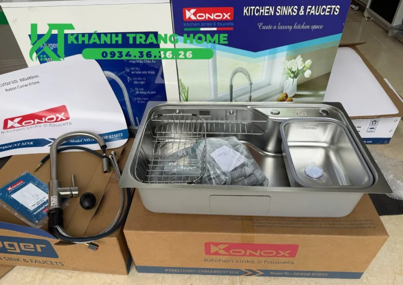 Chậu rửa bát inox 1 hố Konox Dekor 8250TS