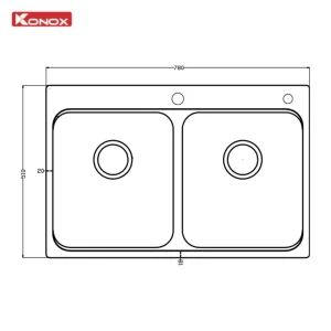 Chậu rửa bát 2 hố cân R50 Konox Tari 7851TD