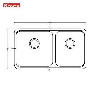 Chậu rửa bát lắp âm 2 hố lệch R50 Konox Tari 8246DU