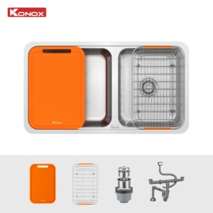 Chậu rửa bát lắp âm 2 hố lệch R50 Konox Tari 8246DU