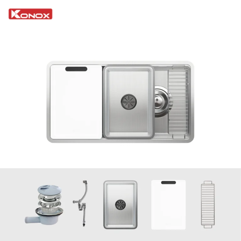 Chậu rửa bát inox 1 hố Konox Dekor JP8044SU-R 3 Chậu rửa bát inox 1 hố Konox Dekor JP8044SU-R