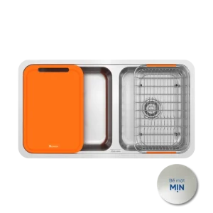 Chậu rửa bát lắp âm 2 hố lệch R50 Konox Tari 8246DU